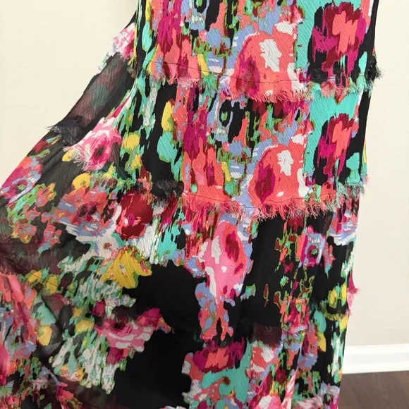 Vintage Jones Studio Dress Abstract Floral Tiered Drop Waist Art To Wear Black - Picture 7 of 10